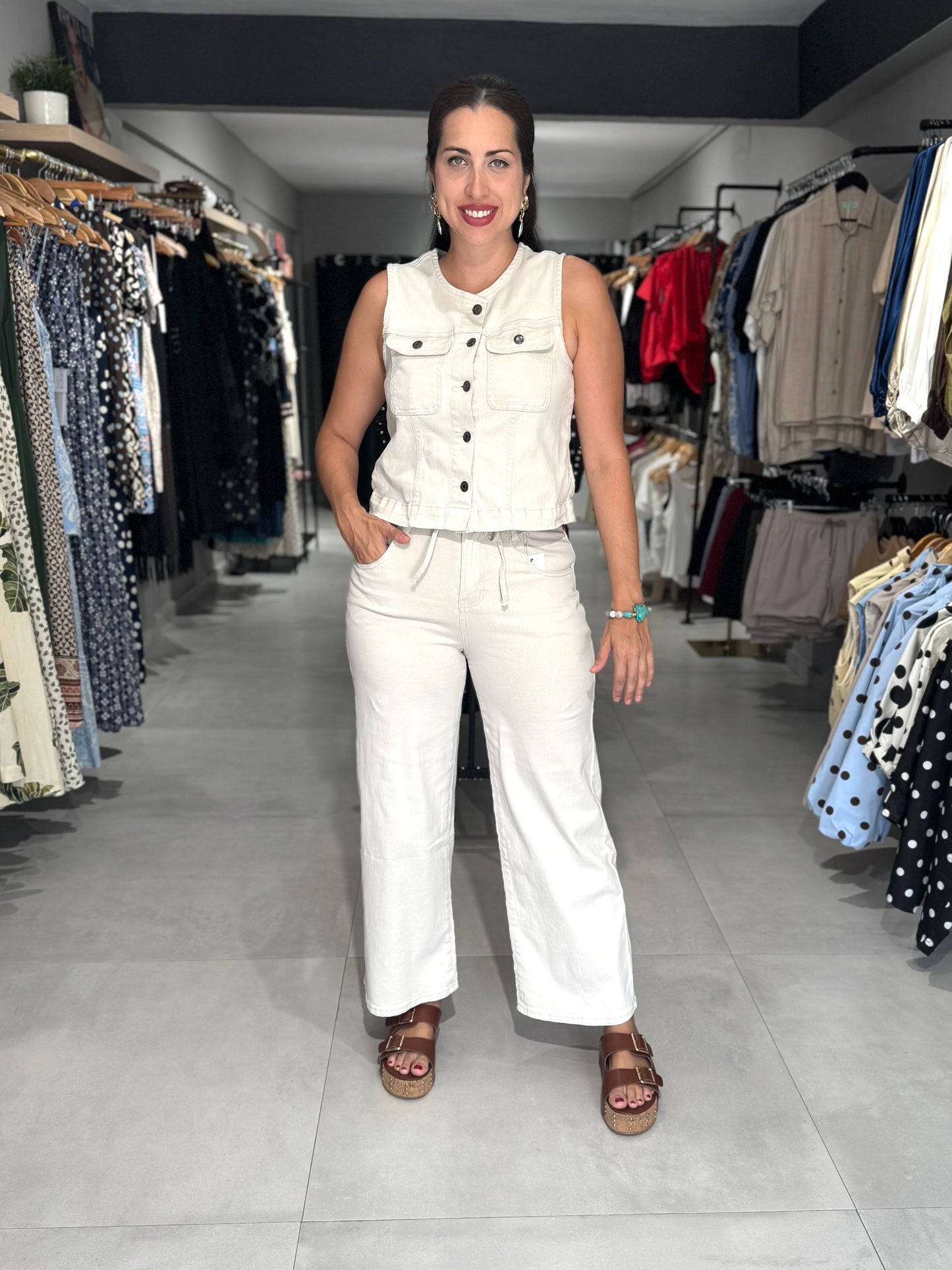 Mineral Wash Denim Set | ECRU