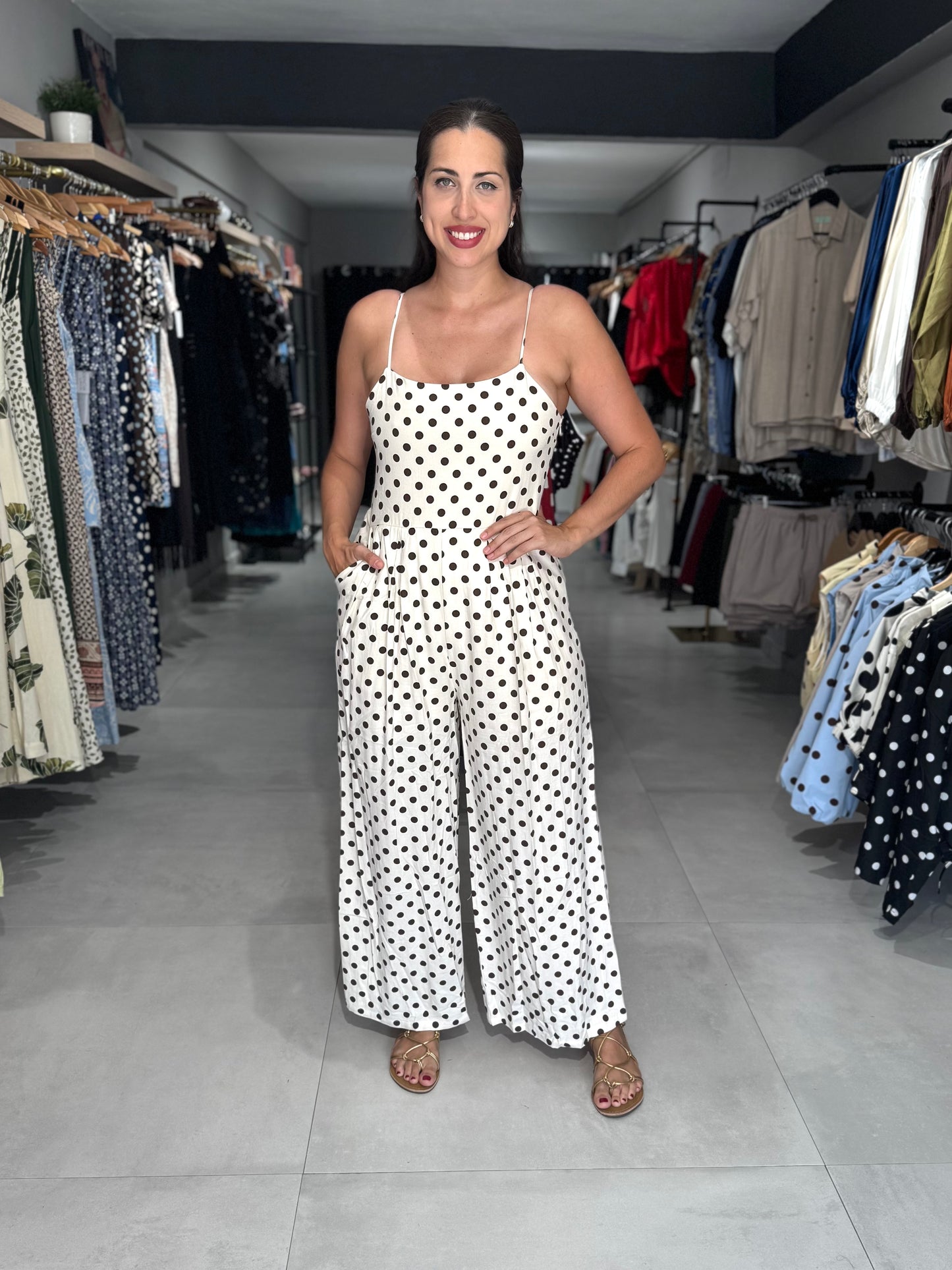 Neutral Polka Dot Jumpsuit