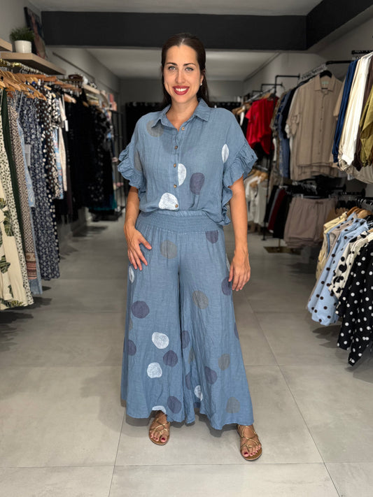Polka Dot Linen Set | BLUE