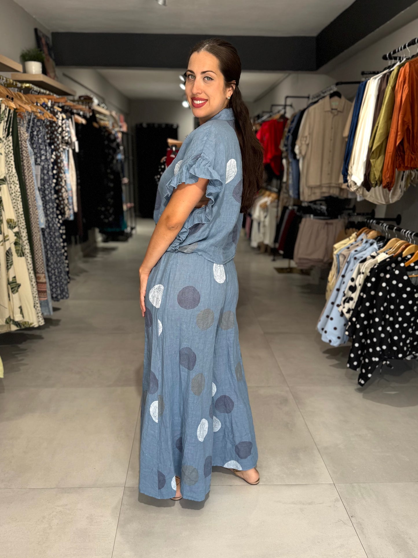 Polka Dot Linen Set | BLUE