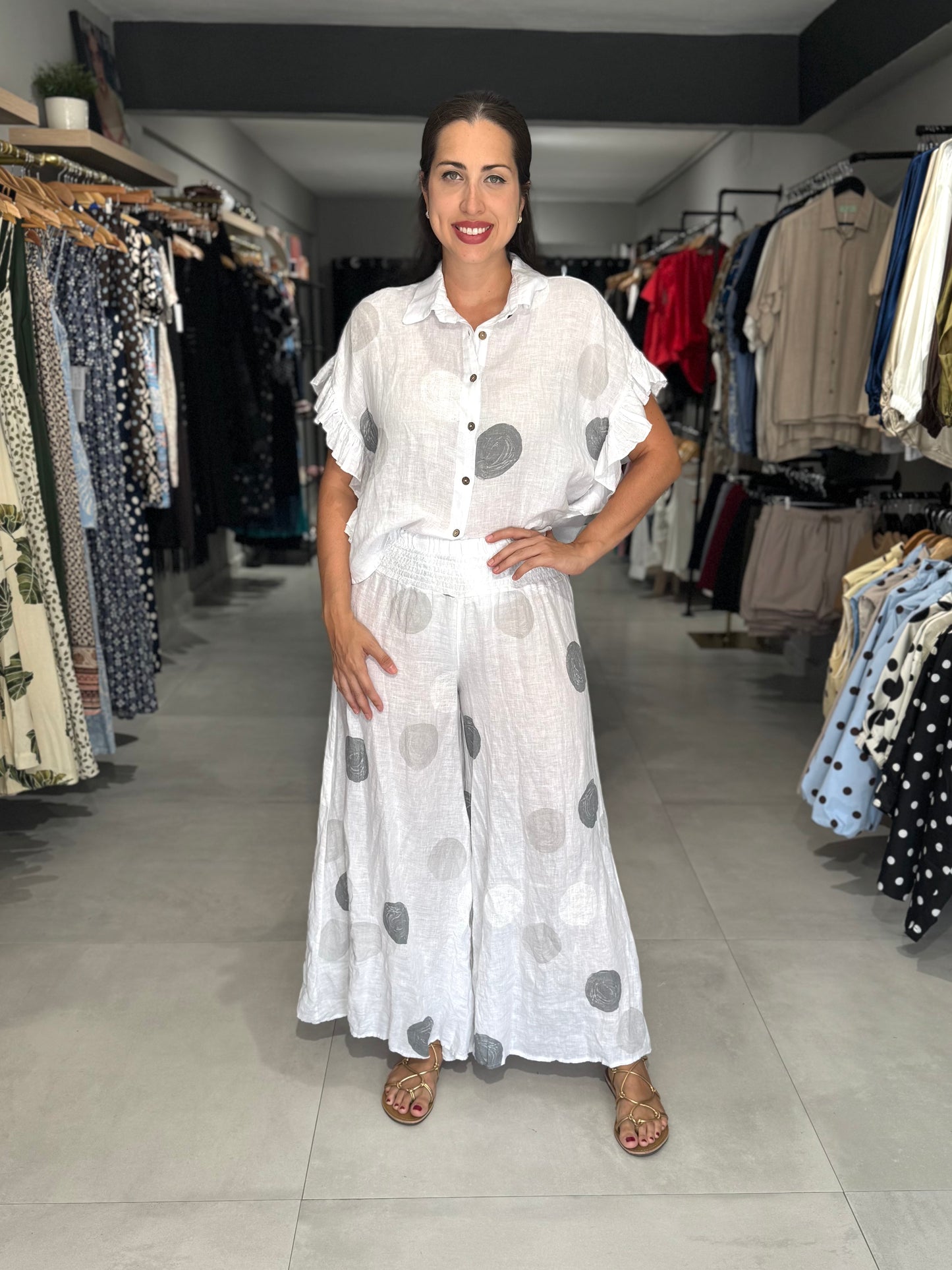 Polka Dot Linen Set | WHITE