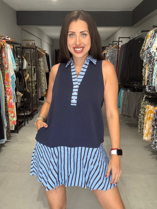 Navy Stripes Detail Dress