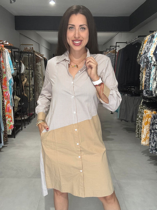 Neutral Stripes Midi Dress