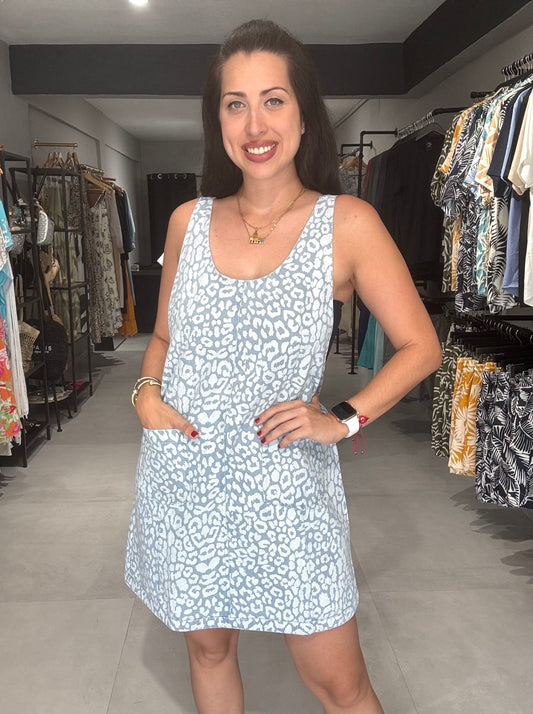 Leopard Denim Overall Dress