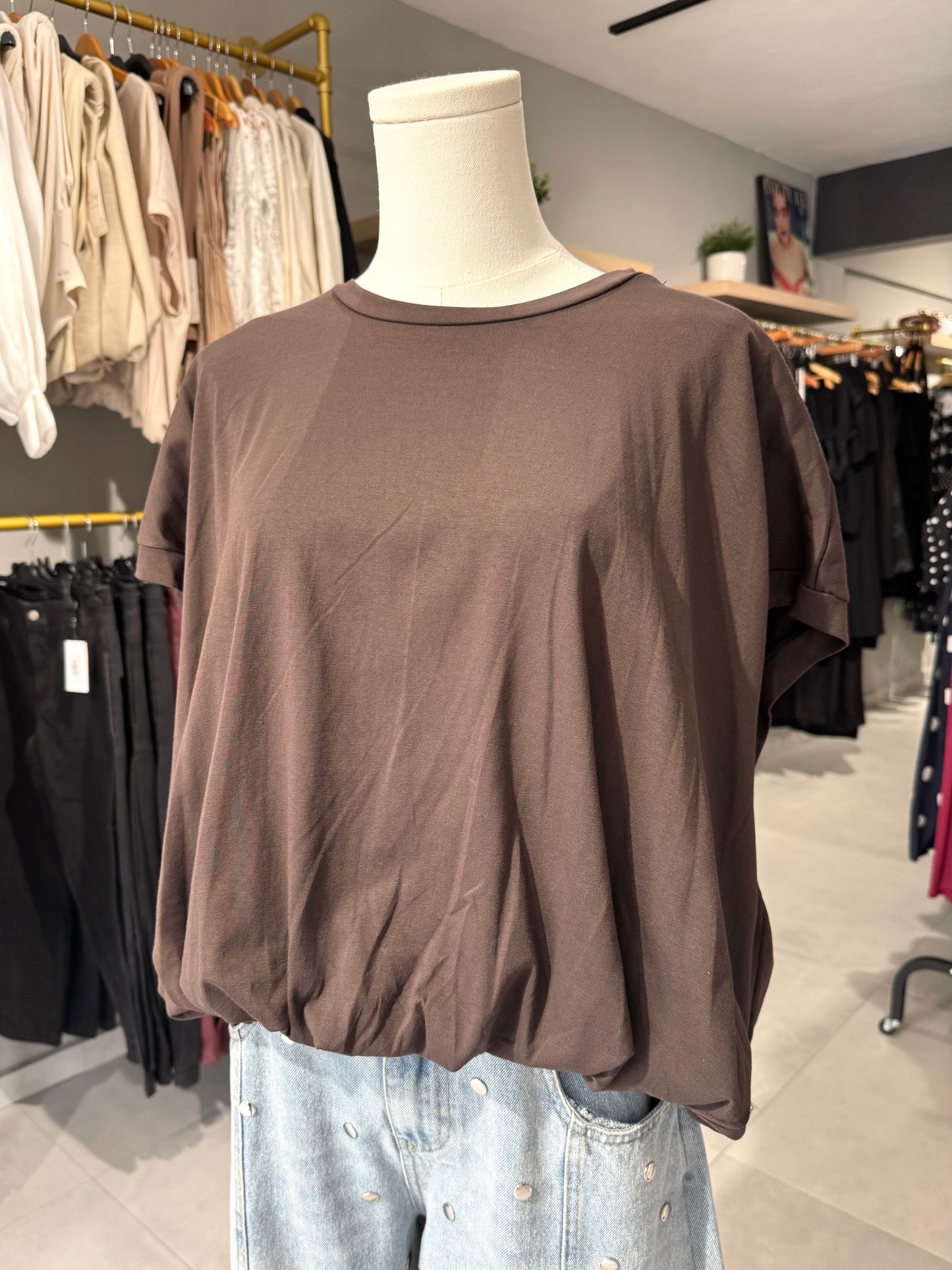 Bubble Trim Tee Blouse | CHOCOLATE