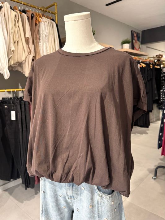 Bubble Trim Tee Blouse | CHOCOLATE