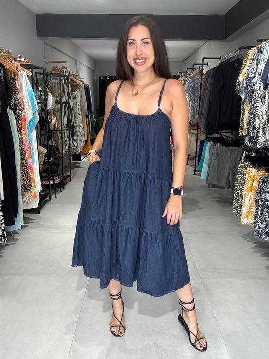 PRE ORDER | Dark Denim Midi Dress