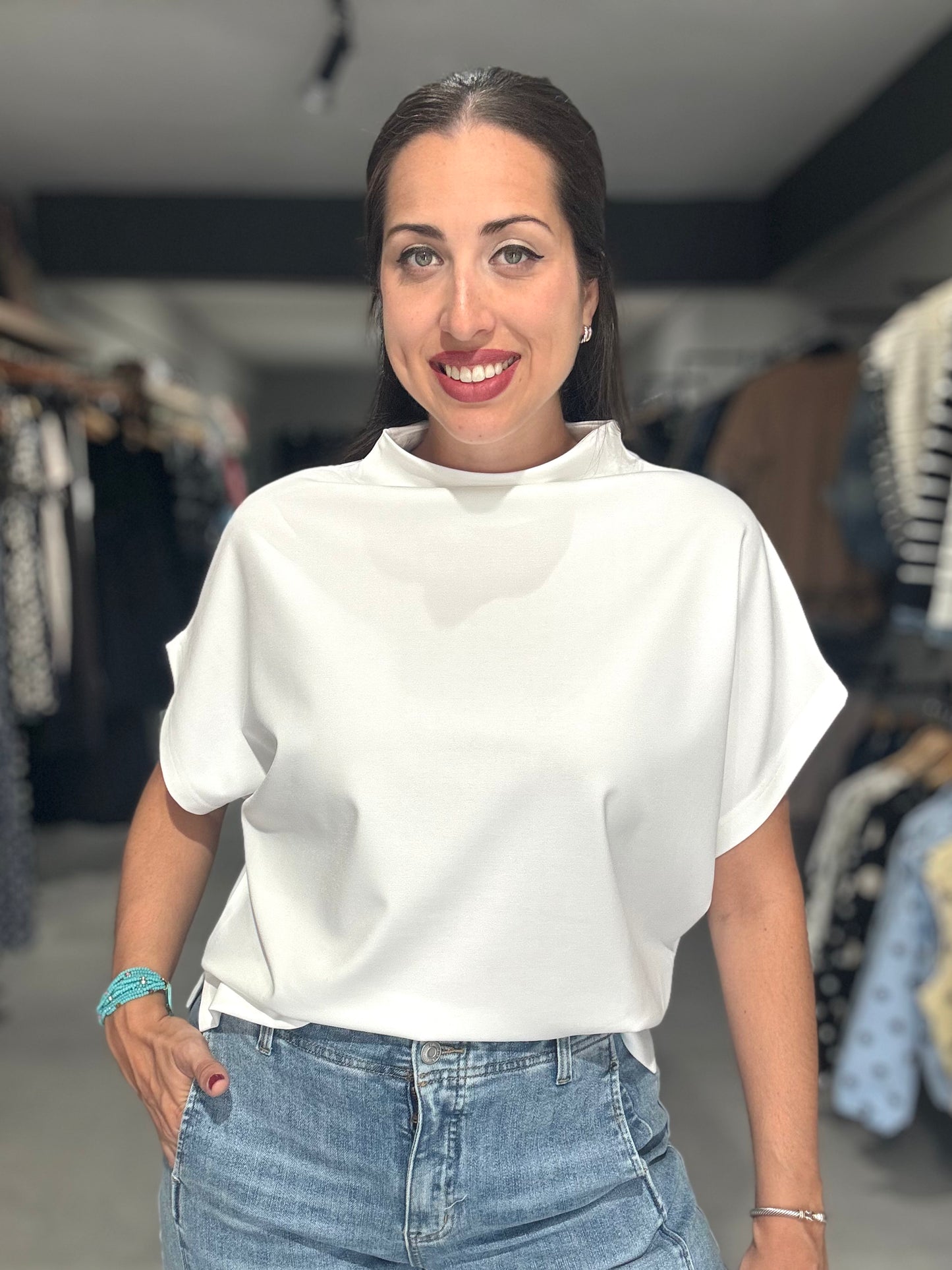 Mock Neck Blouse | WHITE