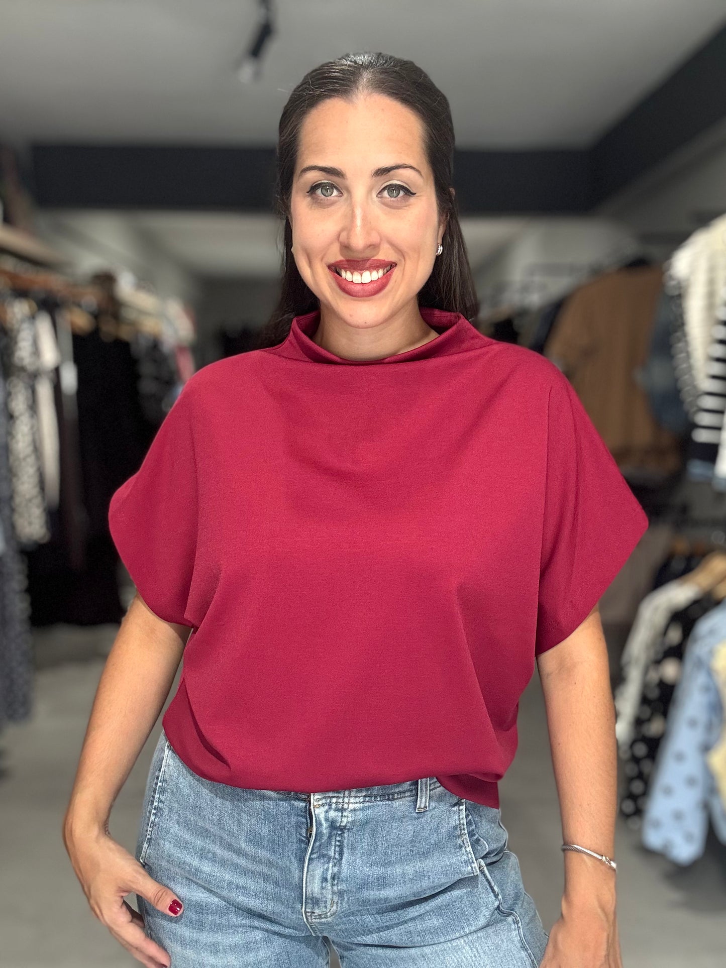 Mock Neck Blouse | BURGUNDY