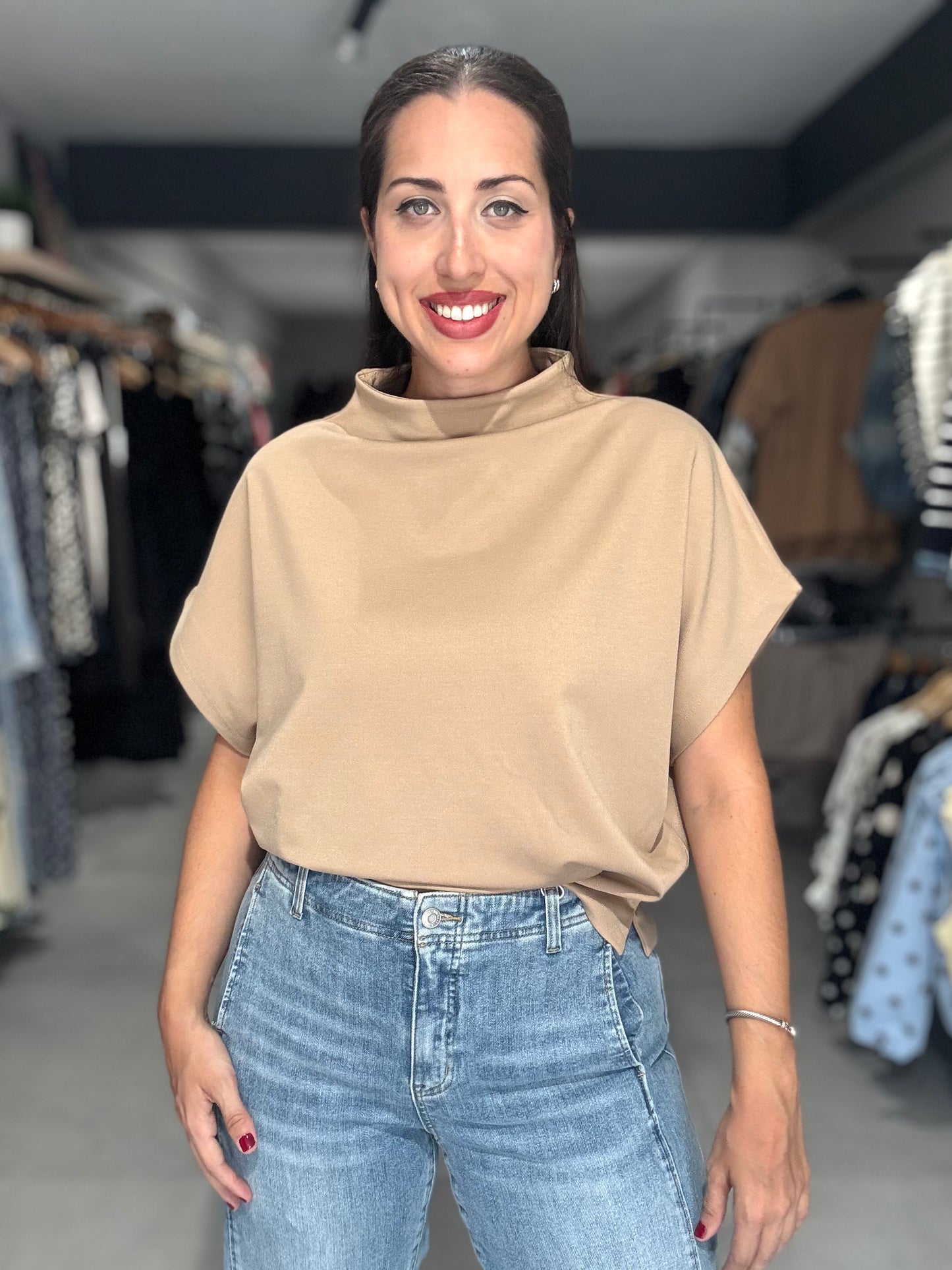 Mock Neck Blouse | TAUPE