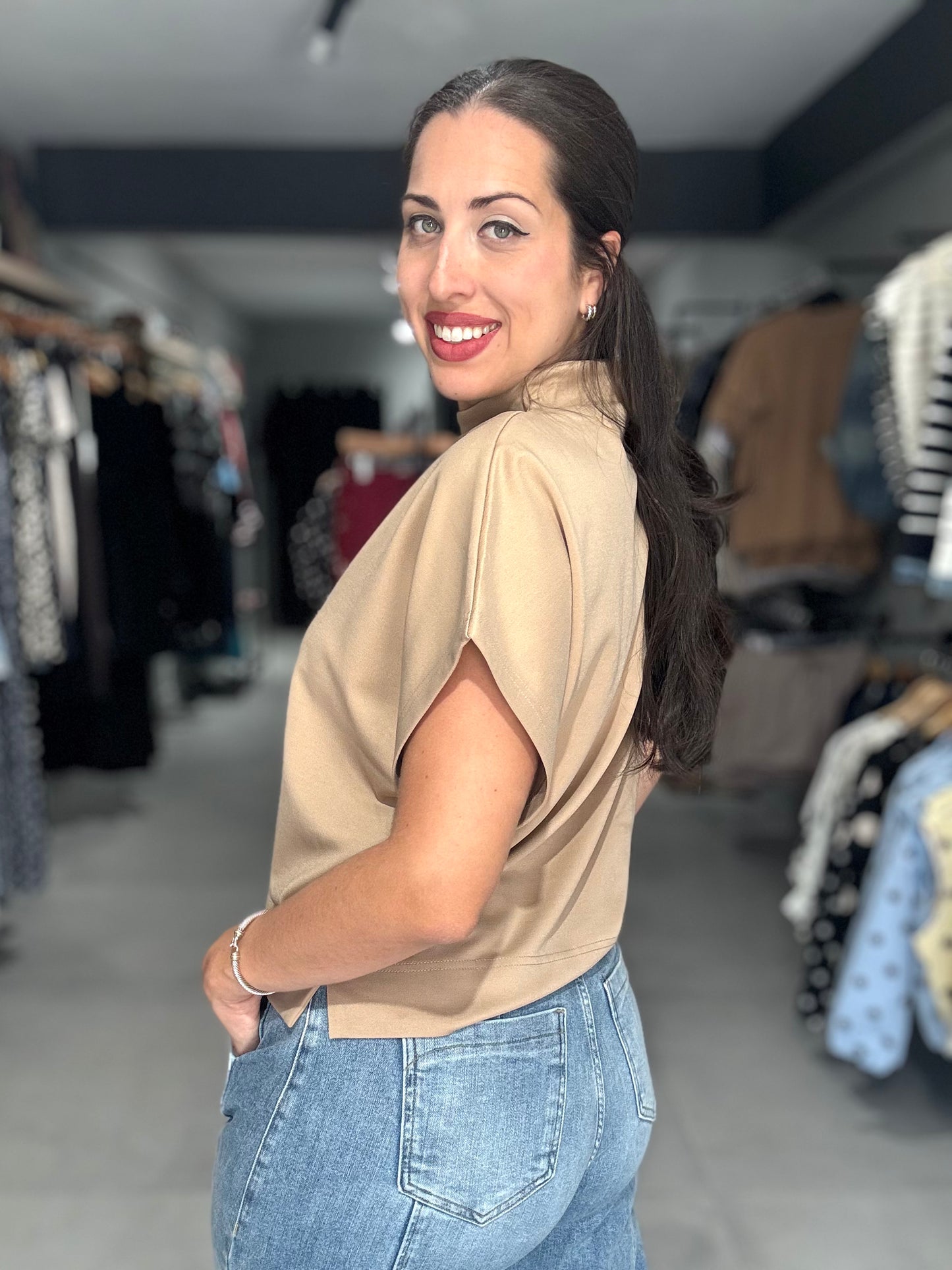 Mock Neck Blouse | TAUPE
