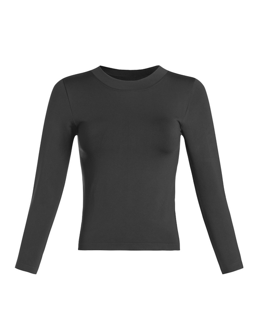 Smooth Crewneck Long Sleeve Top | BLACK