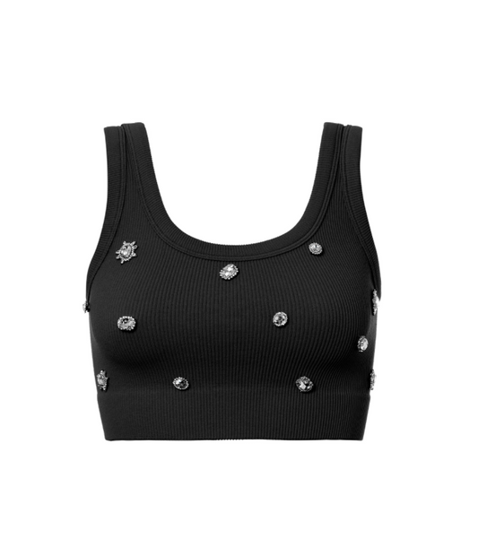 Ribbed Stone Crop Top | BLACK