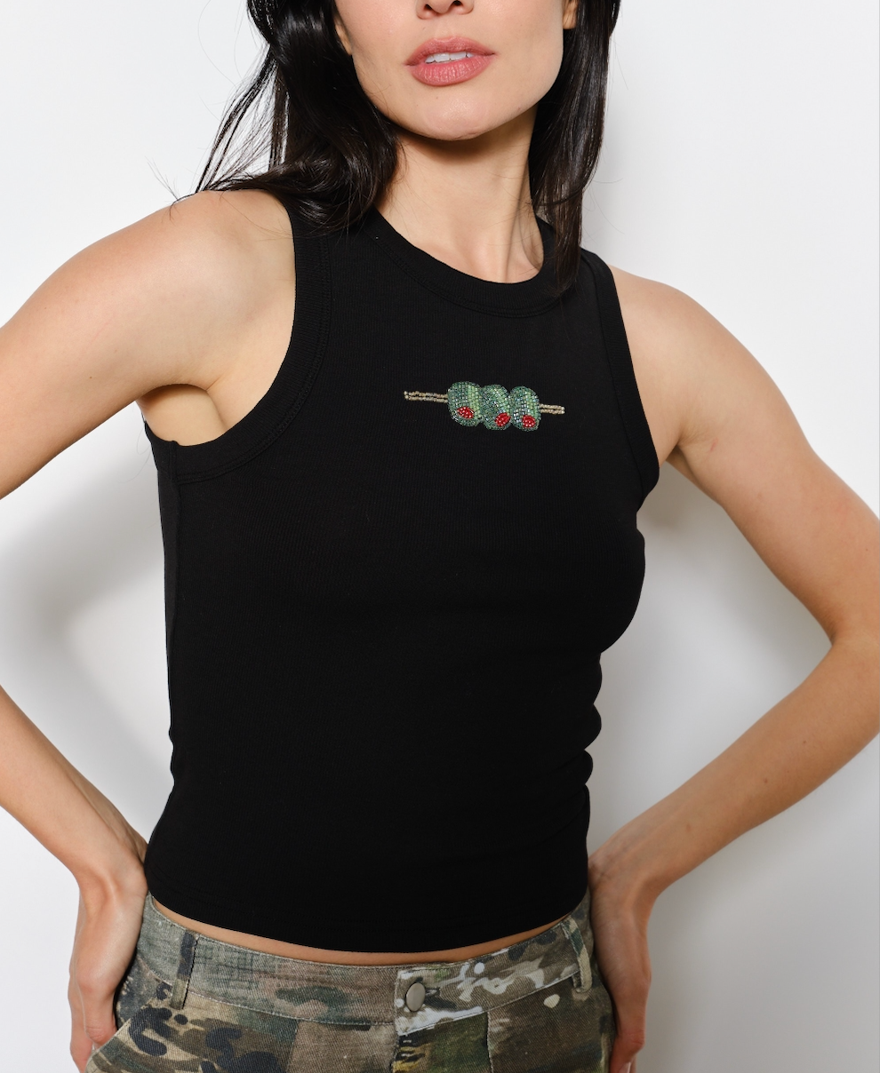 Olive Beaded Tank Top | BLACK