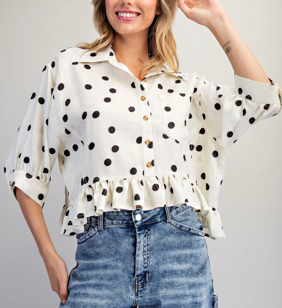 Polka Dot Button Down Blouse | CREAM