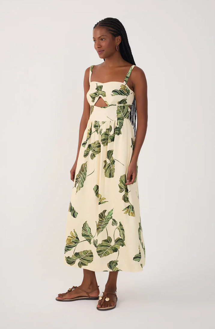 Tropical Leaf Linen Midi Dress | Dress To