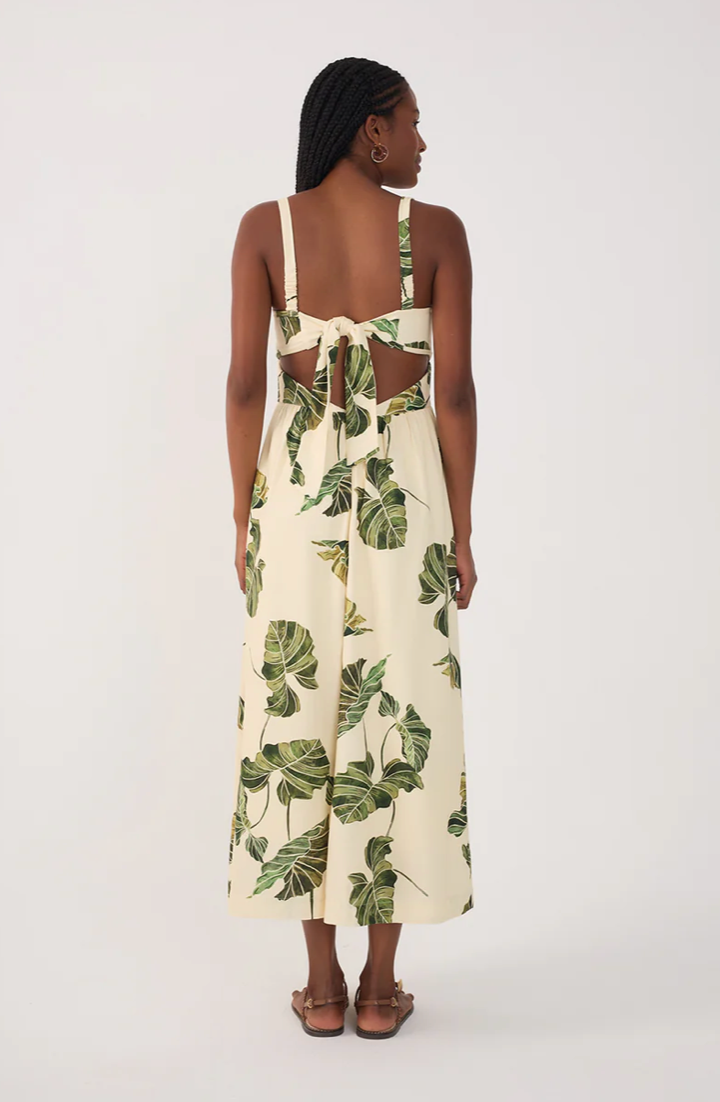 Tropical Leaf Linen Midi Dress | Dress To