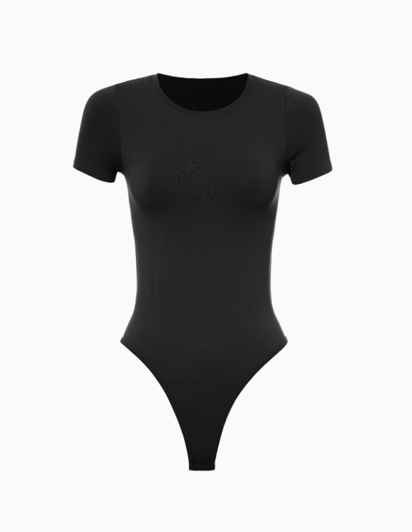 Round Neck Short Sleeve Bodysuit | BLACK