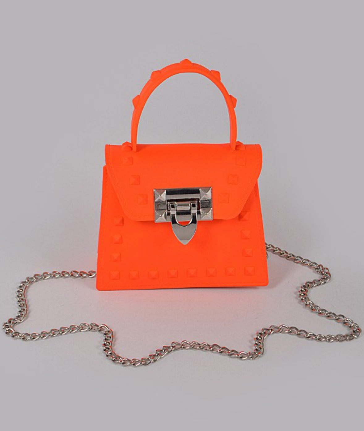 Neon Orange Jelly Mini Studded Bag